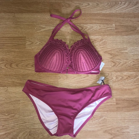 Shade & Shore Other - Shade & Shore Bikini Set 34DD XL NWT Crochet Top